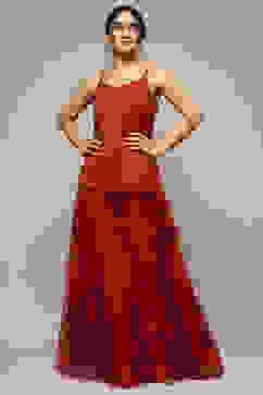 Red Nylon Straight Kurta Sharara Suit Set image number 6