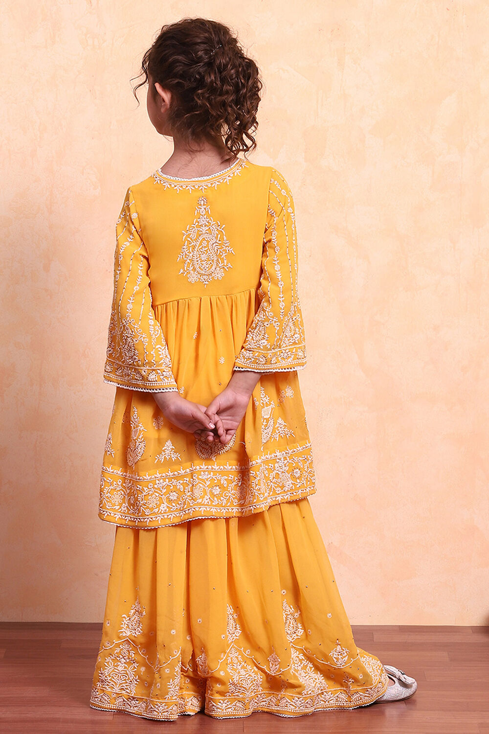 Yellow Polyester Blend Flared Suit Set image number 4