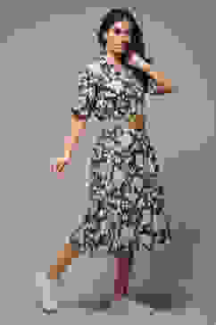 Forest Green Cotton Straight Printed Dress image number 3