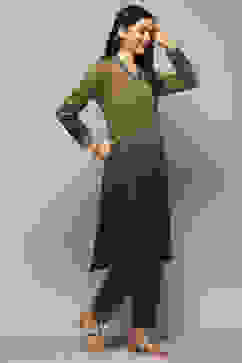 Teal Green Polyester Straight Yarndyed 2 Piece Set image number 5