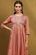 Old Rose-Toned Zari Cotton Embroidered Anarkali Suit Set image number 1
