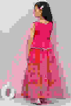 Plum Art Silk Flared Lehenga image number 4