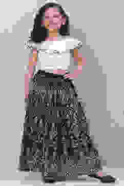 White And Black Art Silk Flared Lehenga image number 0