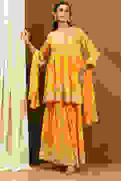 Yellow Georgette Gathered Suit Set image number 0