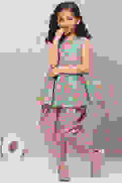 Turquoise Cotton Short Kurti image number 5