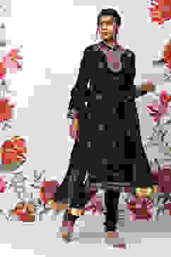 Rohit Bal Black Cotton Blend Straight Kurta Suit Set image number 6