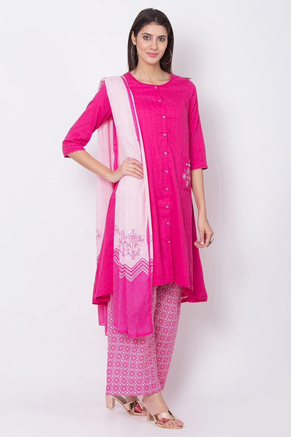 Fuschia Relaxed Kurta Palazzo Suit Set image number 3