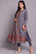Grey Woollen Spun A-Line Kurta Narrow Pants Suit Set image number 5