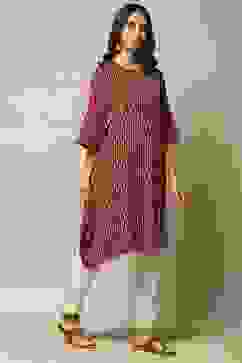 Maroon Cotton IKAT Straight Yarndyed Kurta image number 5