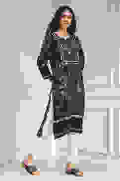 Teal Floral Printed Straight Kurta image number 4