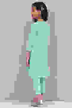 Blue Cotton Straight Printed Kurta Set image number 4