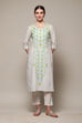 Blue Cotton Straight Printed Kurta image number 5