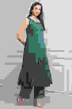 Blue Viscose Rayon Flared Kurta Pants Set image number 6