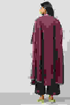 Wine Printed Cotton Straight Kurta Palazzo Suit Set image number 4