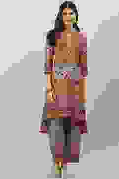 Beige Cotton Blend Asymmetric Printed Kurta Suit Set image number 6