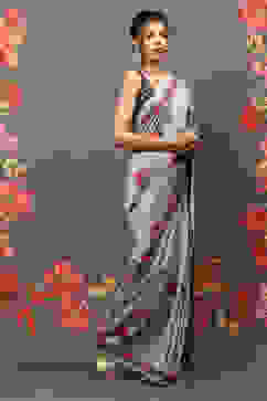 Rohit Bal Pista Green Cotton Blend Saree image number 3