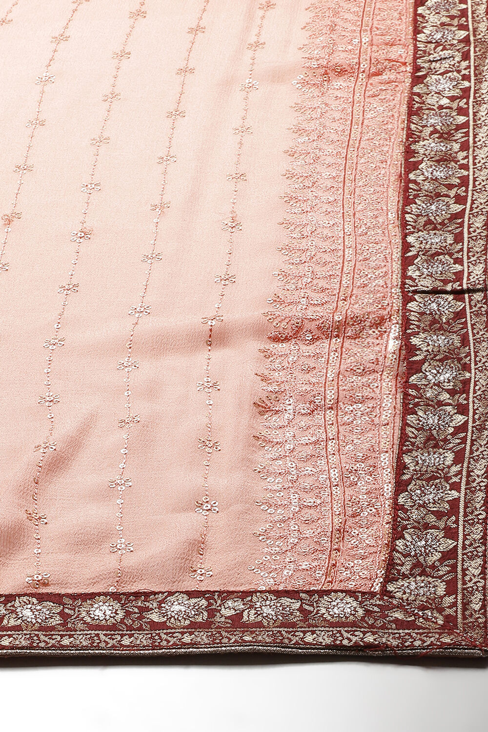 Off White Chanderi Machine Embroidered Unstitched Suit Set image number 2