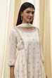 Cream-Colored Cotton Foil Printed Kalidar Suit Set image number 1