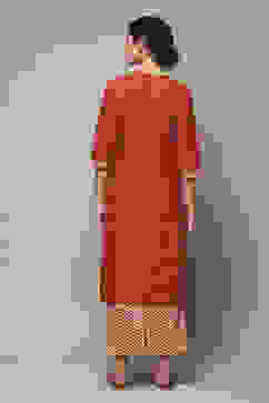 Red Cotton Straight Kurta Palazzo Suit Set image number 4