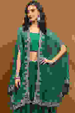 Green Silk Chanderi Festive Flared Lehenga Set image number 1