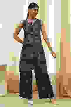 Black Printed Asymmetric Kurta Set image number 6