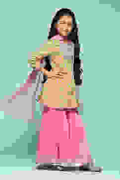 Lime Green Cotton Printed Kurta Garara Suit Set image number 6