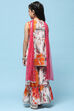 Off White Peplum Kurta With Sharara & Net Dupatta. image number 5