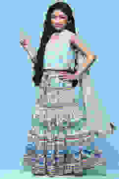 White Tiered Lehenga With Printed Blouse & Net Dupatta image number 4