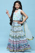 White Tiered Lehenga With Printed Blouse & Net Dupatta image number 4