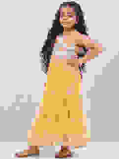 Yellow Art Silk Flared Lehenga image number 3