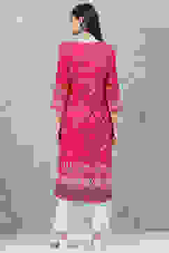 Pink LIVA Straight Printed Kurta image number 4