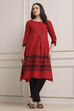 Red Cotton A-Line Kurta Pants Set image number 0