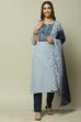 Light Blue Cotton Printed Unstitched Suit Set image number 7