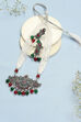 Pink Green Brass Necklace Set image number 0