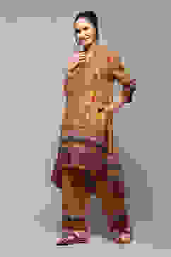 Yellow Polyester Asymmetric Kurta Palazzo Suit Set image number 3