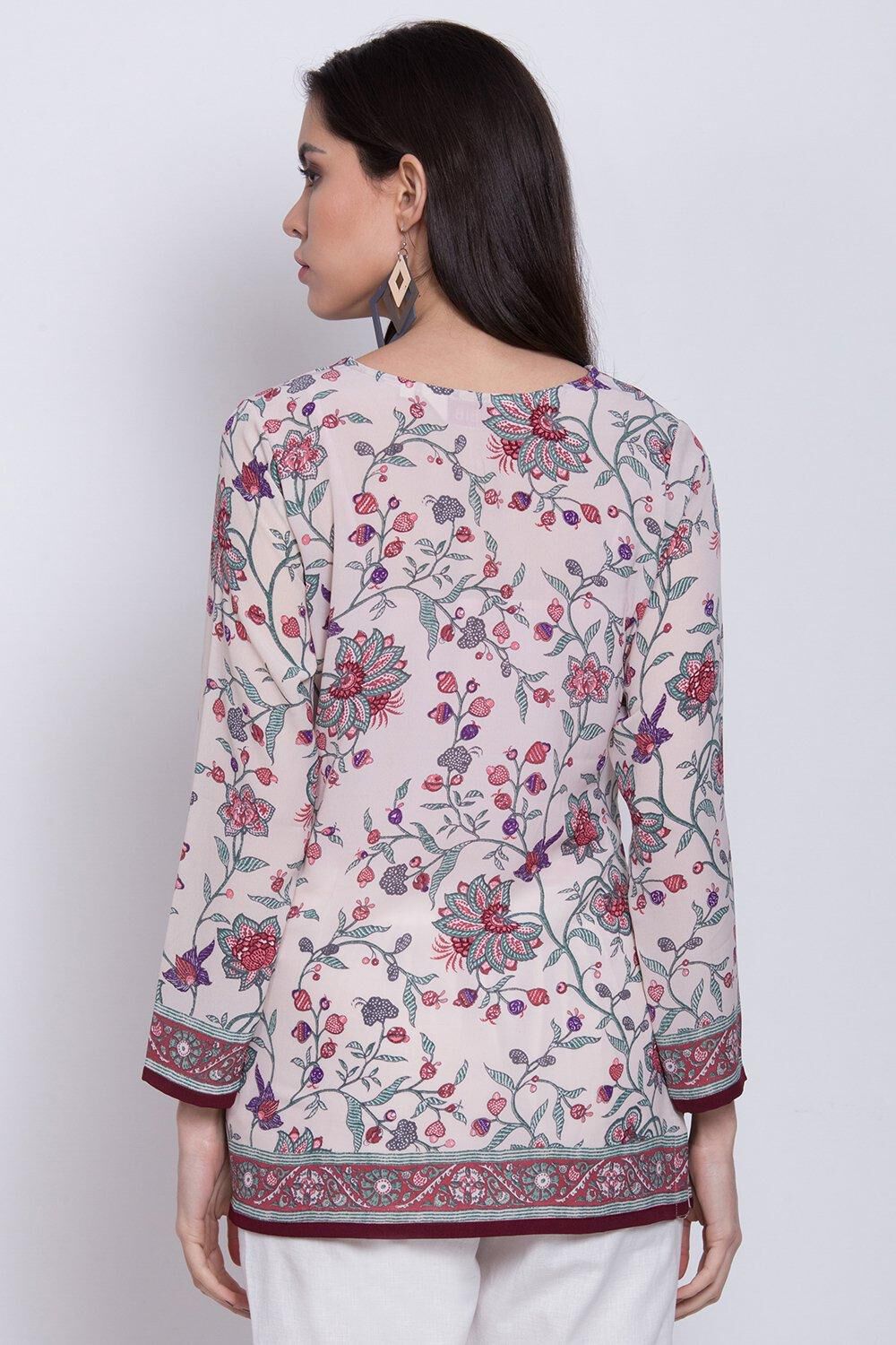 Blue Art Silk Straight Printed Kurti image number 4