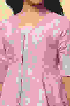 Pink Viscose Chanderi Printed Festive Flared Suit Set image number 1