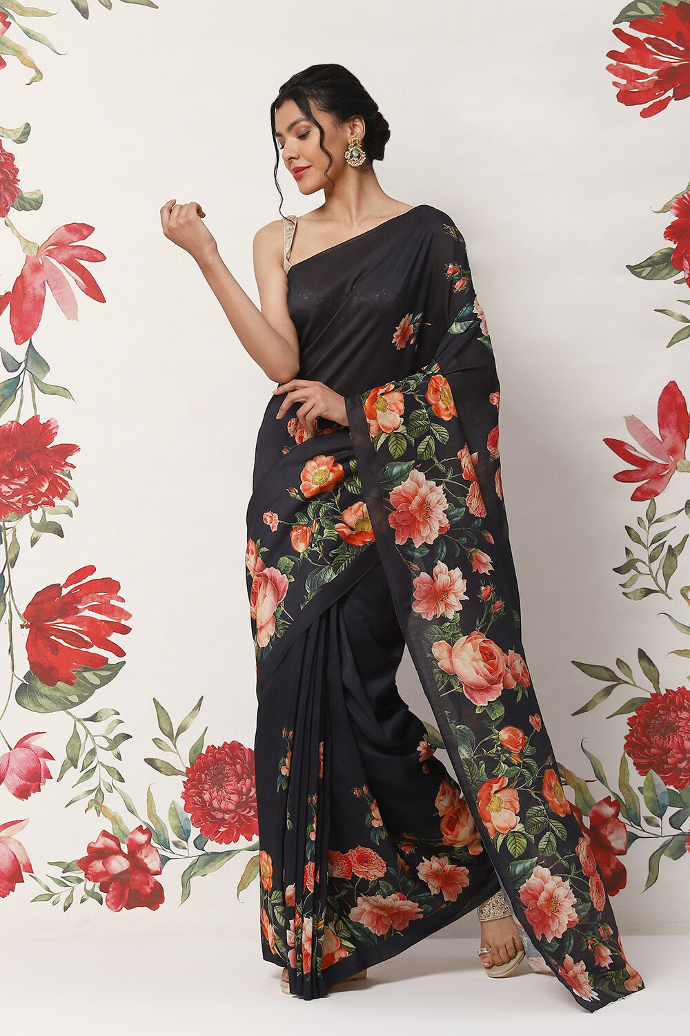 Black Cotton Blend Saree image number 0