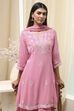 Pink Embroidered Kalidar Suit Set