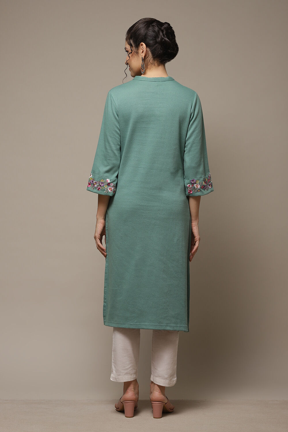 Peach Acrylic Straight Yarndyed Kurta image number 2