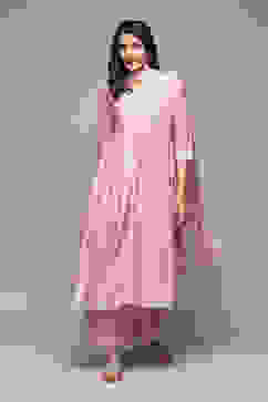 Light Mauve Cotton Blend Straight Kurta Palazzo Suit Set image number 0