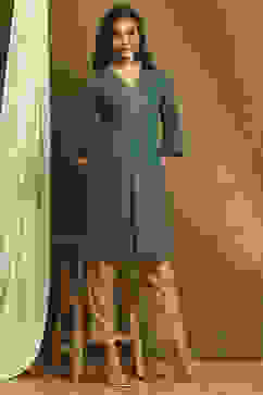 Bottle Green Solid Gathered Straight Kurta image number 0