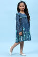 Blue Rayon Flared Printed Dress