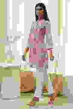 Pink Printed Straight Short Kurta image number 2