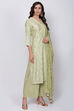 Green Cotton Silk Straight Kurta Palazzo Suit Set image number 3