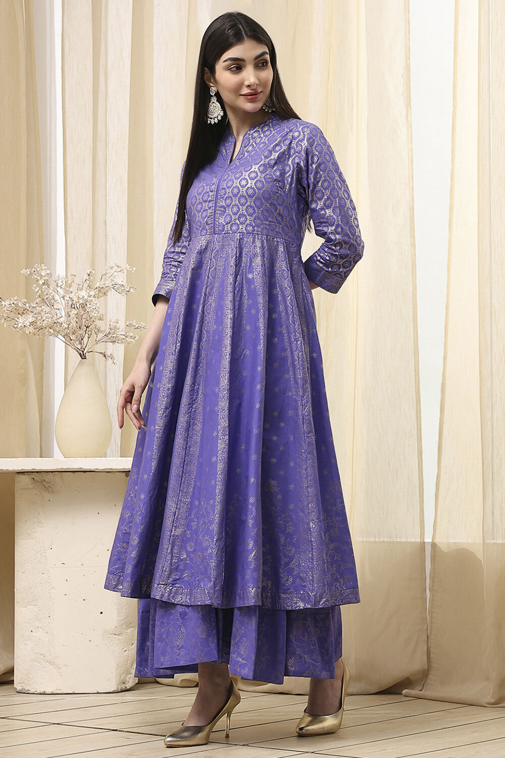 Lavender Cotton Layered Anarkali Dress image number 1