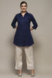 Indigo Cotton Embroidered Straight Short Kurta