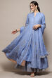 Aqua Blue Cotton Anarkali Kurta Lehenga Set image number 0