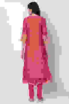 Coral Cotton Blend Flared Kurta Churidar Suit Set image number 5