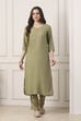Sap Green Embroidered Straight Kurta Set image number 6
